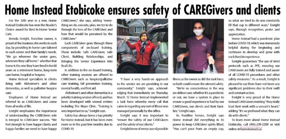Press clip: Home Instead ensures safety of CAREGivers and Clients