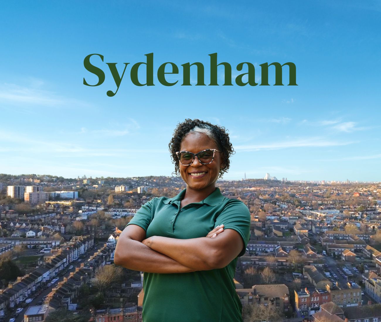 Home Instead caregiver with Sydenham, ON in the background