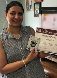 Prabhjot awarded Brampton Best Caregiver during July 2018