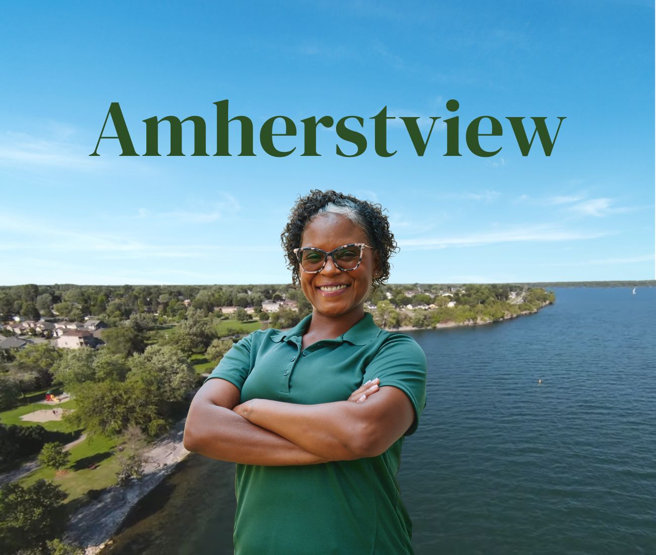 Home Instead caregiver with Amherstview, ON in the background