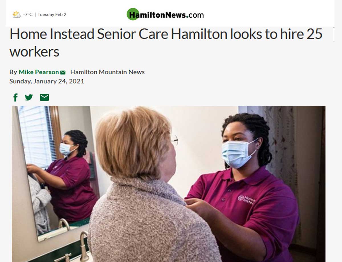 The Hamilton Mountain News published featuring Home Instead Hiring 25 Caregivers