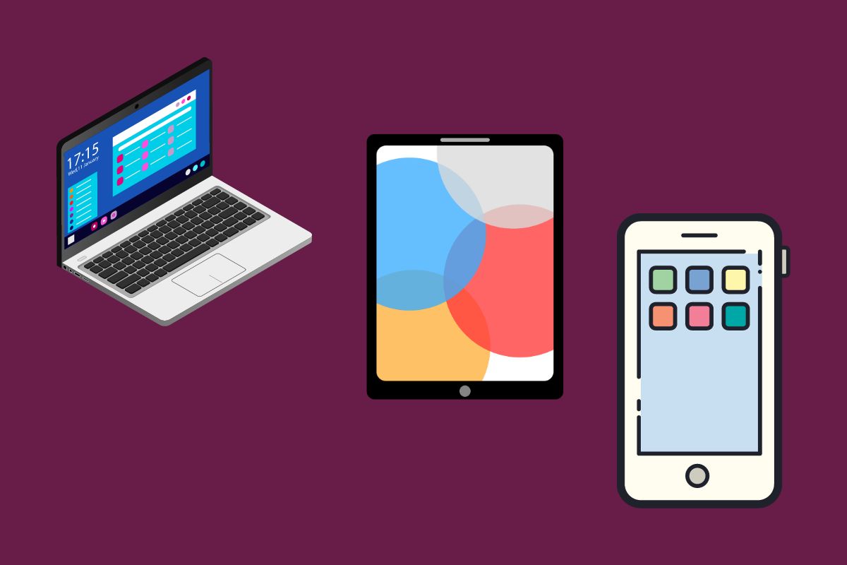A collage that includes a laptop, a tablet and a smartphone