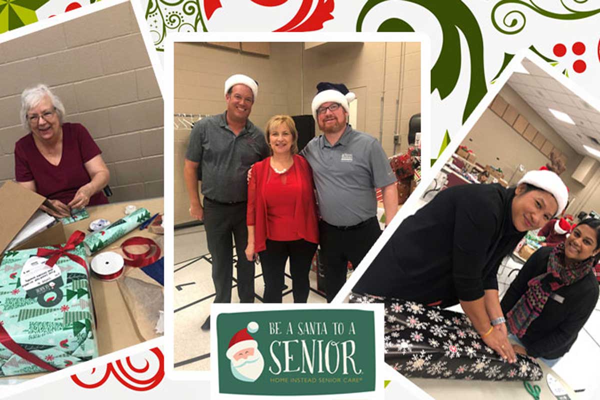 Greg Bechard, Dan Gallager, Ramona Sabau and Volunteers wrapping gifts for Mississauga seniors. Mississauga, 2018